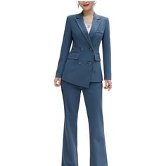 Make A Statement At Work Or Play With This Stylish Blazer. It’s So Versatile You Could Wear It To A Board Meeting Or A Coffee Date. Double-Breasted Design Two Front Pockets Button Closures Navy Color Fully Lined Long Sleeves Tailored Fit Notched Lapel Chest Pocket High-Quality Fabric Features: Double-Breasted Fully Lined Tailored Fit Size: Womens M Condition: New With Tags Item Is New, Unused, And Still Has Original Tags Attached. Fitted Light Blue Winter Blazer, Winter Fitted Light Blue Blazer, Blue Blazer With Suit Collar, Blue Suits With Buttons For Fall, Blue Fall Office Suit, Fitted Blue Suits For Fall, Fitted Blue Suit For Fall, Fitted Light Blue Blazer For Fall, Fitted Blue Fall Suits