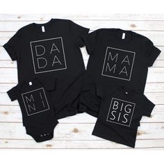 Dada Mama Baby Big Bro And Big Sis Matching Family T-shirt Mama Mini Shirt, Matching Family T Shirts, Trendy Family, Kids Tees, Pregnancy Announcement Gifts, Sibling Shirts, Black Clothes, Mommy And Me Shirt, Family Shirts Matching