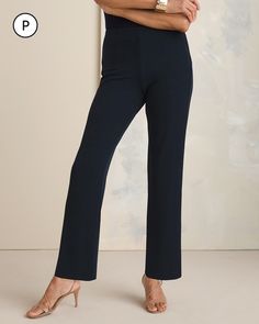 Our slenderizing "No Tummy" pants have front darts and a smooth elastic waist for a leaner silhouette. It's a minor miracle and a bestseller--and looks flawless wherever you wear it. Relaxed straight leg. Part of our Travelers™ Starter Kit. Petite inseam: 26". 95% acetate, 5% spandex. Machine wash. Imported. Summer Sets, Flattering Pants, Travel Clothing, Buy Leggings, Travel Clothes, Travel Pants, Classic Pants, Womens Designer Fashion, Sweaters And Jeans