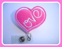 Retractable badge holder  Love  medium pink by clippiecollections, $6.25 Felt Heart, Valentines, Thing 1, Pink