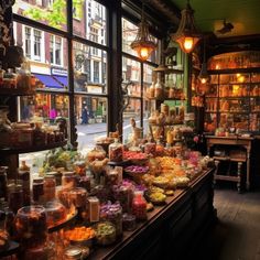 the inside of a store filled with lots of food