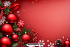 a red christmas background with ornaments and snowflakes