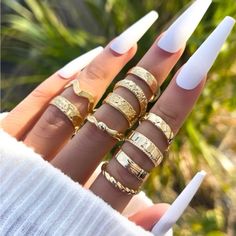 Material: Iron Ring Sizes Between 6-8 10pc Total Top Rated Seller Quick Shipper Open To Offers 1800+ Listings Sold Midi Ring Set, Iron Ring, Textured Ring, Knuckle Rings, Finger Rings, Ring Sizes, Gothic Jewelry, Ring Ring, White Nails