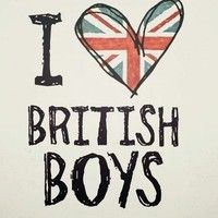 the words i love british boys written in black and white with an union jack heart