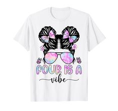 PRICES MAY VARY. Four Is A Vibe 4th Birthday Gift For Girls Lightweight, Classic fit, Double-needle sleeve and bottom hem Five Is A Vibe, Gift For Girls, Birthday Gifts For Girls, 5th Birthday, 4th Birthday, Gifts For Girls, Branded T Shirts, Year Old, For Girls