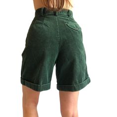 Vintage 90s wide wale corduroy Bermuda shorts.  Gorgeous shade of olive/forest.  85/15, cotton/poly.  Labeled size 3/4.   Measurements: Waist 11.50" Rise 11.5" Inseam 7.25" Green Corduroy Summer Bottoms, Green Corduroy Bottoms For Summer, Summer Green Corduroy Bottoms, Vintage Green Relaxed Fit Bottoms, Green Vintage Relaxed Fit Bottoms, Green Relaxed Fit Vintage Bottoms, Vintage Green Cotton Shorts, Green Cotton Retro Shorts, Green Retro Cotton Shorts