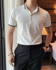 Outfit Cowok, Polo Shirt Outfits, Shirt Outfit Men, Polo Outfit, Sleeve Placket