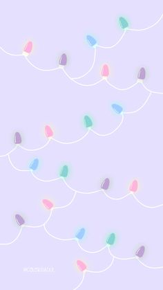 an image of christmas lights on a string in pastel blue and pink colors with white outlines