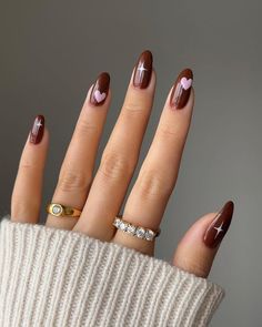 Special Nails, February Nails, Square Nail Designs, Cute Nails For Fall, Almond Nail, Pink Nail Designs, Festival Nails, Brown Nails