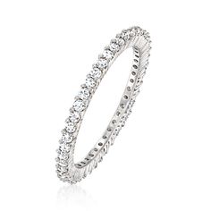 Ross-Simons - .50 ct. t. w. Diamond Eternity Band Ring in 14kt White Gold. Size 5. Delicate and dazzling, this eternity band is encircled by nearly forty diamonds totaling .50 carats. Makes a gorgeous wedding or anniversary ring, or gift for any special occasion. 1/16" wide. Diamond eternity band. Diamond birthstones are the perfect gift for April birthdays. Classic Diamond Eternity Band With Vs Clarity, Classic Sterling Silver Eternity Band With Prong Setting, White Gold Eternity Band With Vs Clarity, White Gold Vs Clarity Round Eternity Band, Classic Vs Clarity Round Cut Eternity Band, Classic Diamond White Stackable Eternity Band, Classic Stackable Diamond White Eternity Band, White Gold Cubic Zirconia Halo Eternity Band, Fine Jewelry White Gold Halo Eternity Band