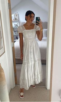 Long Sleeve Midi Dress Summer, European Maxi Dress, High Low Summer Dress, Modest Wedding Dresses Boho, White Garden Dress, Nothing Fits But Dress, Long White Casual Dress, Casual Wedding Aesthetic, Confirmation Dresses White Catholic