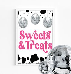 a poster with disco balls and the words stayin'alive