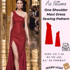 One Shoulder Prom Dress Sewing Pattern, Bodycon Maxi Evening Dress, Formal Cocktail Dress, Ribbed Dress, Evening Gown, Ball Gown  Available as an instant download (pdf) sewing pattern bundle with a range of size options, including plus sizes ⭐US Sizes: 2, 4, 6, 8, 10, 12, 14, 16, 18, 20, 22, 24, 26, 28, 30 ⭐Standard Sizes: XS, S, M, L, XL, 2XL, 3XL, 4XL ⭐These patterns are suitable for A4, A0, and US Letter size papers. ⭐Once your payment is processed, you will automatically receive download links for the pattern files. Please note that you can only download the files from a computer; they will not work on a phone or iPad. ⭐This is a digital product. You will receive zip files containing the patterns and sewing instructions. ⭐Due to the nature of digital downloads, no refund, return, or ex Prom Dress Sewing Pattern, Prom Dress Sewing Patterns, Evening Dress Sewing Patterns, Maxi Dress Pattern Sewing, Gown Sewing Pattern, Formal Dress Patterns, Maxi Evening Dress, One Shoulder Prom Dress, Sewing Instructions