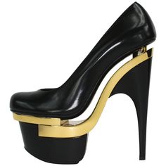 New Versace Leather Classic Pumps Shoes Italian size 39.5 - US 9.5 Colors - Black and Gold Triple Platform - 2.75 inches (7 cm) Sky High Heel - 7 inches (17.5 cm) Leather insole and Sole Made in Italy Brand New. Versace Heels, Leopard Print High Heels, Black High Heel Pumps, Chic High Heels, Versace Style, Leopard Print Boots, Fashion Elements, Versace Shoes, Black Leather Pumps