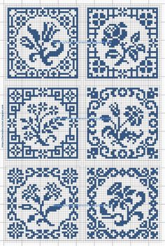 four squares with different designs on them, each showing the same pattern as shown in the pictures