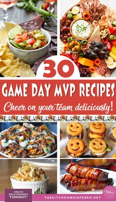 the cover of 30 game day myp recipes, with images of different foods and appetizers