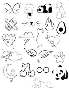 the different kinds of tattoos are drawn in black and white on a sheet of paper