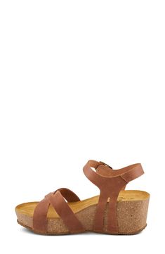 A cork-wrapped platform and chunky wedge heel elevate a weekend-ready leather sandal fitted with an adjustable strap at the ankle. 1 3/4" heel; 1 1/4" platform Adjustable ankle strap with hook-and-loop closure Molded footbed Leather upper and lining/synthetic sole Made in Spain Cork Wedge Sandals With Heel Strap And Round Toe, Open Toe Cork Wedge Sandals With Heel Strap, Cork Wedge Sandals With Heel Strap, Cork Sandals With Heel Strap And Wedge Heel, Cork Wedge Sandals With Removable Insole And Ankle Strap, Cork Wedge Sandals With Buckle Closure, Cork Wedge Sandals With Cork-bed Midsoles, Open Toe Cork Wedge Sandals With Removable Insole, Cork Wedge Sandals With Open Toe