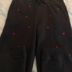 Nwt Black And Red Heart Sweat Pants (10-12lg)Upscale Boutique Buy. Unique To Say The Least. Dress Them Up Or Down! Cotton Bottoms With Heart Print, Fitted Cotton Bottoms With Heart Print, Casual Long Pants With Heart Print, Casual Cotton Bottoms With Heart Print, Red Cotton Bottoms With Heart Print, Heart Sweatpants, Adidas Pants Women, Black And Red Heart, Champion Sweatpants