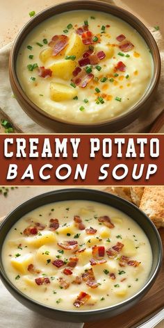 creamy potato bacon soup in a bowl