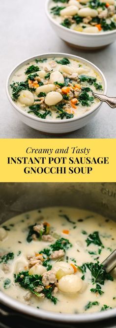 two white bowls filled with soup on top of a table