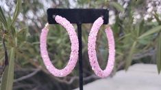 Trendy Pink Round Hoop Earrings, Party Small Hoop Bling Earrings, Trendy Pink Hoop Jewelry, Trendy Pink Beaded Hoop Earrings, Pink Beaded Hoop Earrings For Party, Pink Round Earrings With Sparkling Stones, Pink Sparkling Stone Round Earrings, Trendy Sparkling Hoop Earrings For Party, Pink Sparkling Round Earrings