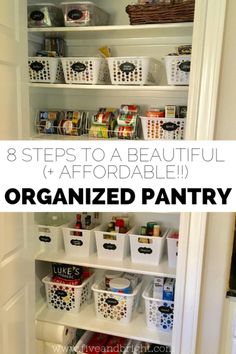 an organized pantry with bins and baskets