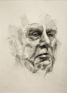 a black and white drawing of an old man's face