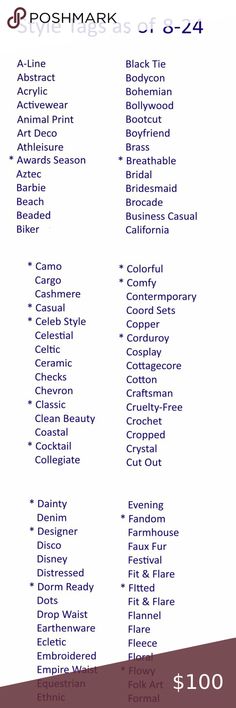 STYLE TAG LIST - Print the Photos - Description Listing Tips Poshmark Description Template, Poshmark Style Tags List, Poshmark Keywords List, Poshmark Keywords, Power Salads, Reselling Tips, Selling Clothes Online, Style Keywords, Poshmark Tips