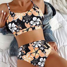 Brand New, Never Worn Black, Orange, White Cami Strapped Top High-Waisted Bottoms Backless Swimwear, Backless One Piece Swimsuit, Looks Country, Plus Size Swimsuits, Swimsuit Set, Women Swimsuits, Bathing Suits