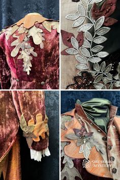 four different images of clothing with flowers and leaves on them