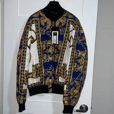 New , Beautiful In Person Hanger Included Low Offers Will Be Ignored Size 54 Royal Long Sleeve Outerwear For Fall, Versace Print, Versace Jacket, Baroque Print, American Patriot, Versace Men, Blue Gold, Chic Outfits, Versace