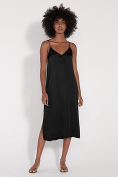 Black Slip Dress RA-DRESS LASTCHANCE-SPRING2'23 Black V-neck Slip Dress For Summer, Casual Black Slip Dress, Affordable, Black Midi Slip Dress With Lace Trim, Black V-neck Slip Dress For Daywear, Black V-neck Slip Dress With Satin Finish, Pastel Ombre, Dress Drape, Black Slip Dress, Easy Style