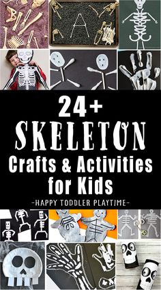 the cover of 24 skeleton crafts and activities for kids