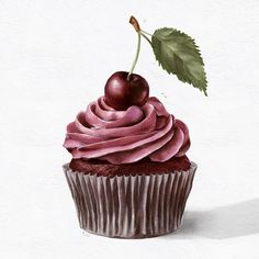 a cupcake with pink frosting and a cherry on top