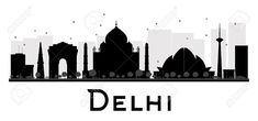 the skyline of delhi, india in black and white stock photo - 957982