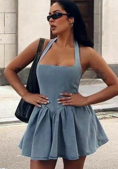 Low Back Dress, Halter Backless Dress, Low Back Dresses, Dresses Bodycon, Denim Mini Dress, Bodycon Dresses, Daily Dress, Mini Dresses Summer, Back Dress