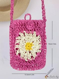 BirdinBag - Floral Crochet Crossbody: Mini Vacation-Inspired Hollow Out Design Hot Pink Pattern, Paper Sizes Chart, Crochet Crossbody Bag, Mini Vacation, Floral Crochet, Pink Pattern, Word Wrap, Hot Pink, Crossbody Bag