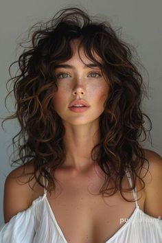 Permed Hairstyles With Bangs, Curtain Curly Bangs, Medium Curly Haircuts With Layers And Bangs, Wavy Hairstyles Bangs, Curly Curtain Bangs Long, Wavy Hair With Bangs And Layers, Curtain Bangs Medium Hair Curly, Curly Hair Money Piece