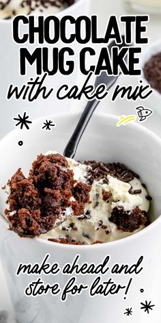 chocolate mug cake with ice cream in a white bowl