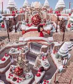 two pictures of mickey mouse's christmas village