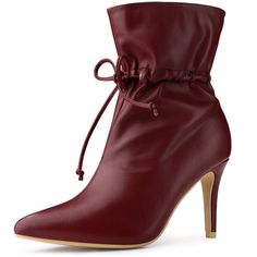 Shop Allegra K for pointed toe drawstring pull on stiletto heel ankle boots you are looking for, get more women's stiletto heel for yourelf. Order now! Free Returns! Burgundy Boots Outfit Fall, Pointy Toe Boots Outfit, Aka Shoes, Burgundy Boots Ankle, Shoe Zone, Burgundy Boots, Heel Stretch, Womens Stilettos, Hot Heels