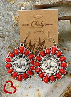 The Shyann Buffalo Nickel Earrings in Red Jewelry 18 Ranchers Wife, Jewerly Bag, Cowgirl Bling, Fancy Jewellery Designs, Western Outfit, Western Earrings, Buffalo Nickel, Western Aesthetic, Western Outfits Women