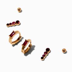 Claire's Gold-tone Red Cubic Zirconia Earring Stackables Set - 3 Pack Sensitive Ears Earrings, Piercing Kit, Multiple Ear Piercings, Ear Party, Word Bracelet, Jewelry Words, Mixed Metal Jewelry, Prom Jewelry, Fashionable Jewelry