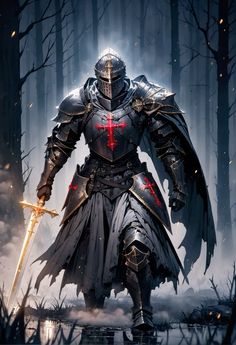 Knight Armor Design Male, Fantasy Warrior Art, Dnd Knight, Steampunk Knight, Modern Knight, Fantasy Knight, Templar Knights