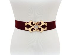 Red Burgundy Velvet Elastic Waist Belt with Gold Filigree Clasp