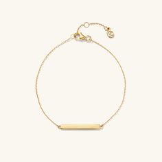 We took everyone's favorite, the Engravable Bracelet, and elevated the design. The bar has a sleek, minimal design and is handcrafted in 14k solid gold. It allows you to engrave up to ten letters, so let your imagination run wild. Minimal Bar Design, Engravable Necklace, Minimal Bar, Diamond Bar Bracelet, Mejuri Jewelry, Women's Sash, Engraved Bar Necklace, Bar Bracelet, Engraved Bracelet