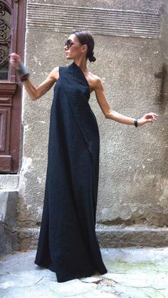 Minimalisticky Chic, Sukienki Maksi, Dress Extravagant, Rok Midi, Sandal Tali, Black Kaftan, Cold Shoulder Maxi Dress, Sleeveless Linen Dress, Dress One Shoulder