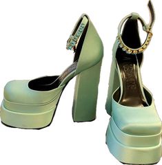 Luxury Green Platform Heels, Luxury Green Heels For Evening, Versace Platform Heels, Versace Shoes, A Year Ago, Teal Green, Platform Heels, A Year, Versace