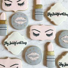 decorated cookies with lipstick and lashes on them